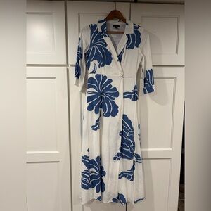 Halogen White Maxi Dress with Bold Blue Floral Print